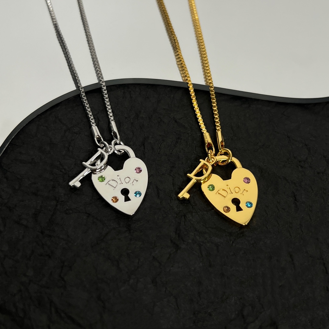TOP Christian Dior Heart Lock Key Pendant Necklace - 2 colors