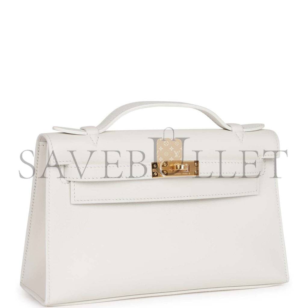 HERMES MINI KELLY POCHETTE WHITE SWIFT GOLD HARDWARE H049417CC01 (22*13*7cm)