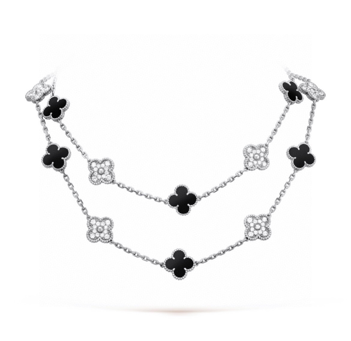 TOP Van Cleef & Arpels Long Necklace with Flowers - Black & Silver