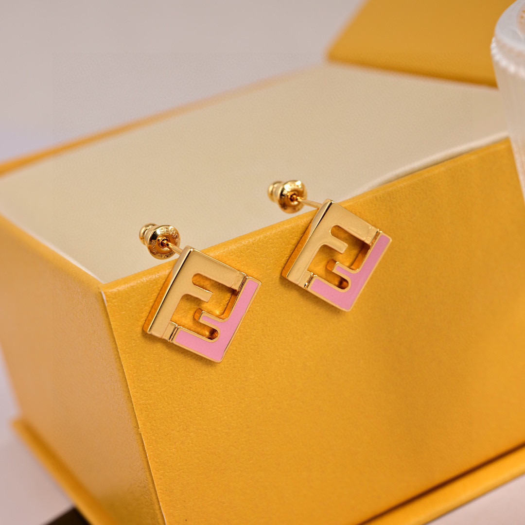 TOP FENDI Logo Earrings-Gold