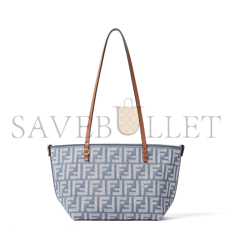FENDI SMALL ROLL BLUE DENIM-EFFECT FF JACQUARD REVERSIBLE SHOPPER 8BH424AUT4F1SXQ (23*19.5*15cm)