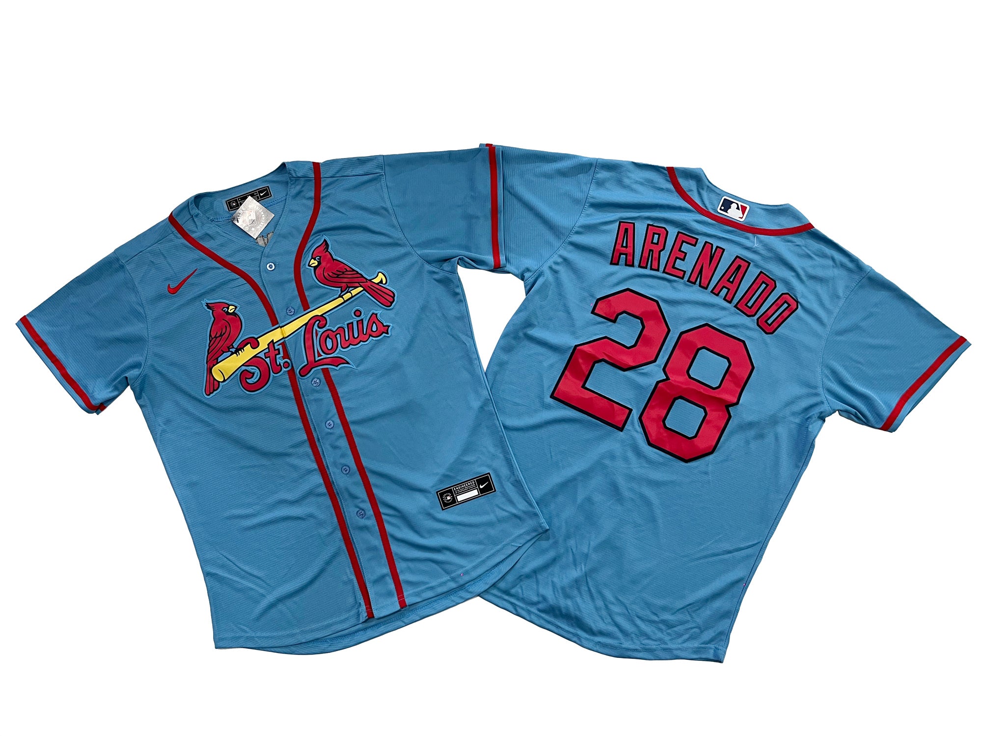 Men's St. Louis Cardinals 28# Nolan Arenado  Light Blue Alternate Official Replica Player Jersey