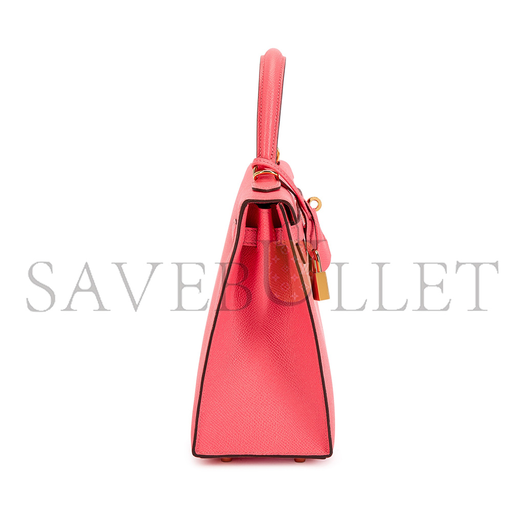 HERMÈS ROSE AZALEE EPSOM KELLY 25 SELLIER GOLD HARDWARE (25*17*7cm)