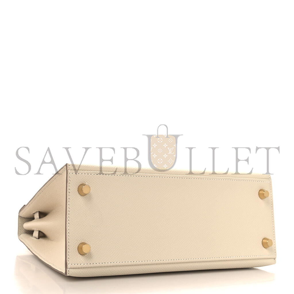 HERMÈS EPSOM KELLY 25 MILKSHAKE WHITE WITH GOLDEN BROWN LINING (25*17*7cm)
