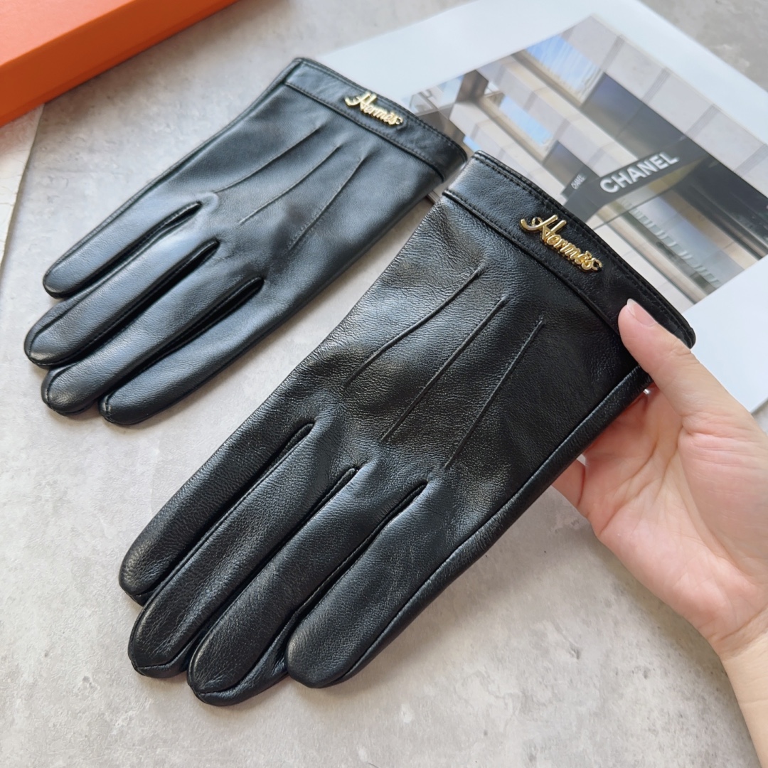 TOP HERMES Men's New Sheepskin Gloves