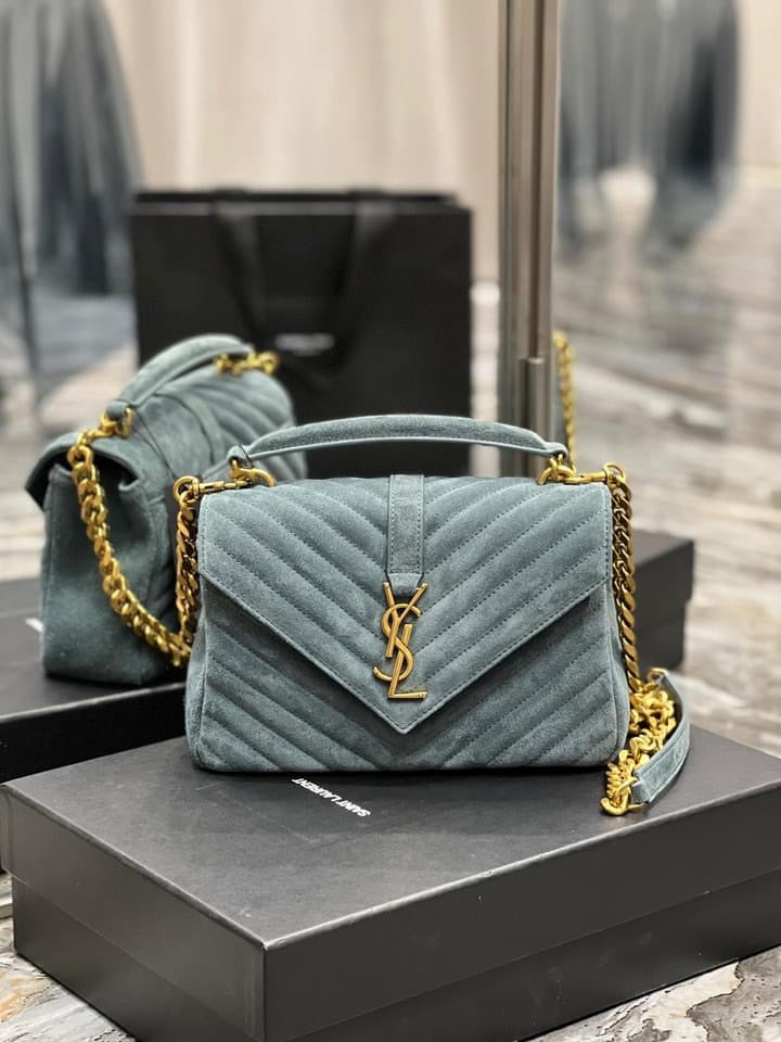 TOP Yves Saint Laurent YSL College Medium Suede Bag - Teal
