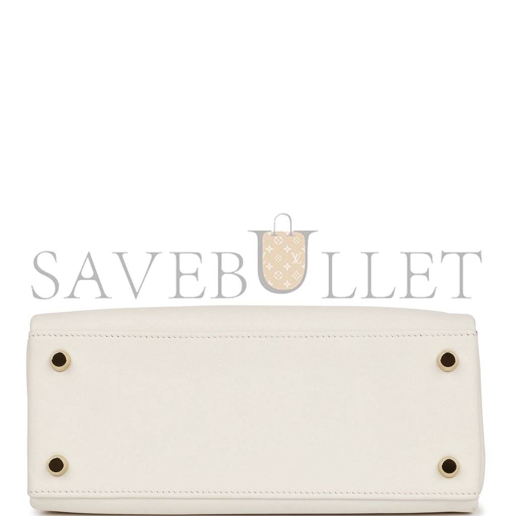 HERMES KELLY 25 WHITE SWIFT GOLD HARDWARE HANDMADE (25*17*7cm)