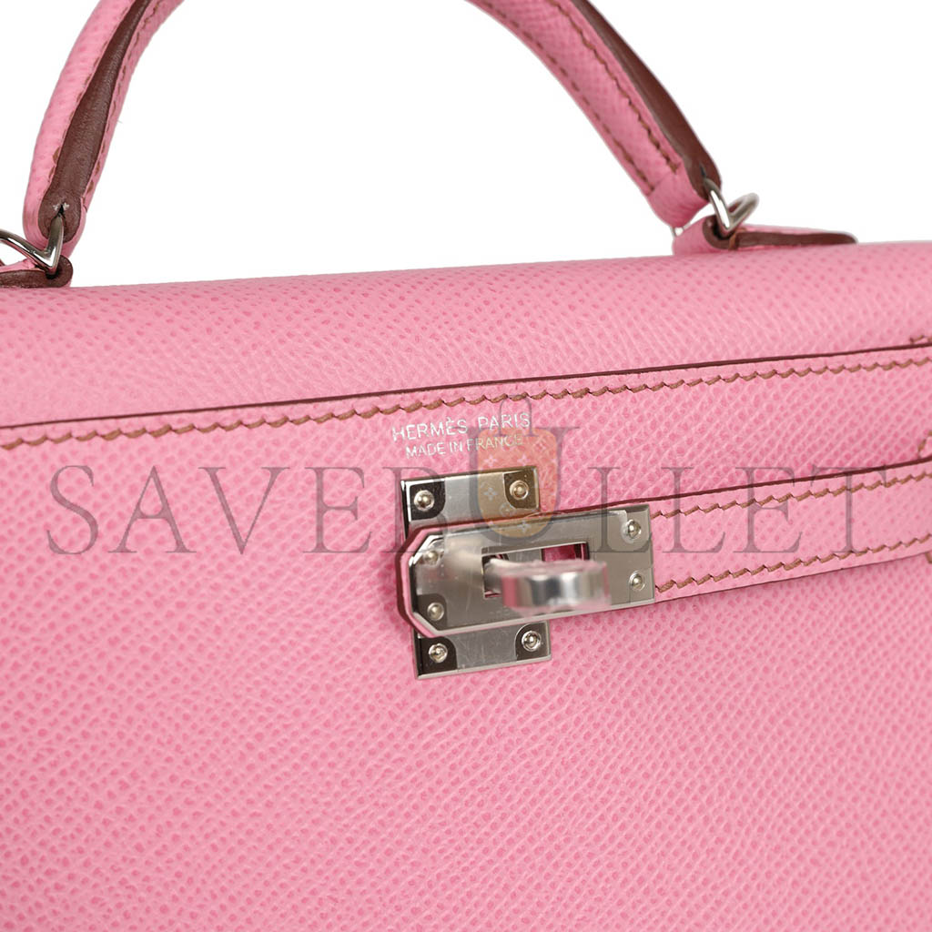 HERMÈS MINI KELLY II BUBBLEGUM WITH PALLADIUM HARDWARE (19*12*5.5cm)