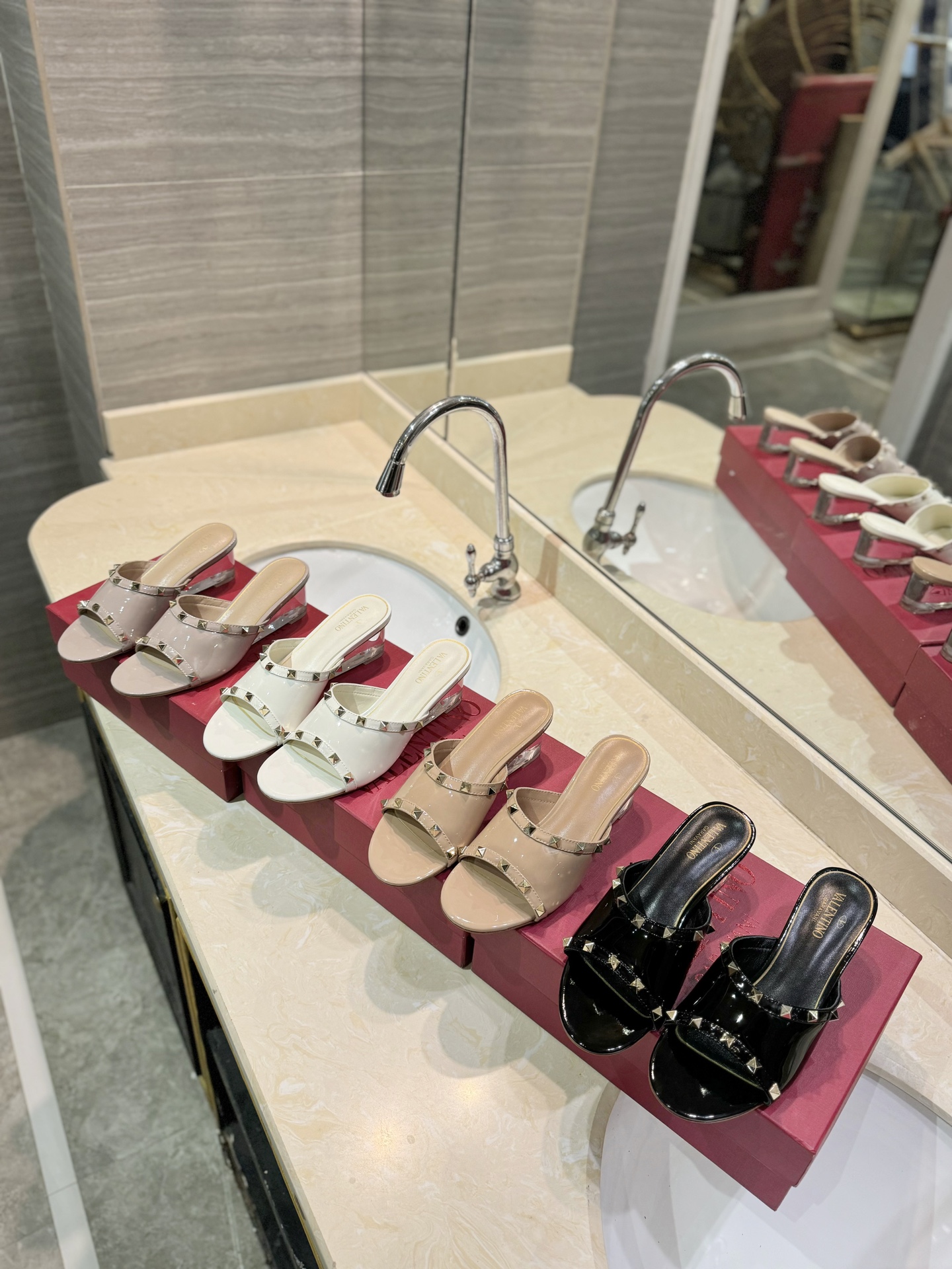 TOP VALENTINO Transparent Heel Slippers with Mini Rivets  - 4 Color
