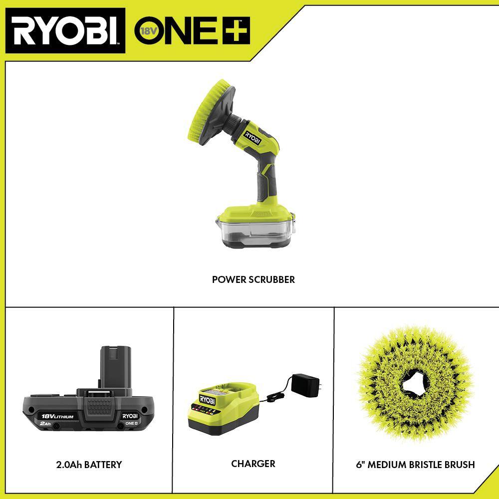 ONE+ 18V Cordless Compact Power Scrubber Kit with 2.0 Ah Battery and Charger