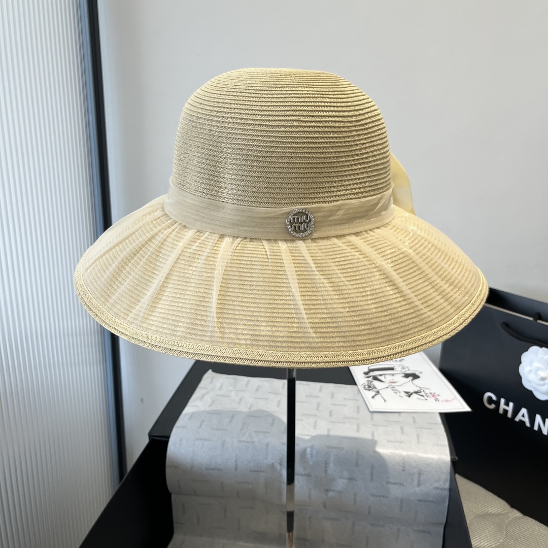 TOP Miu Miu Weaving Hat with Bow - 4 Color