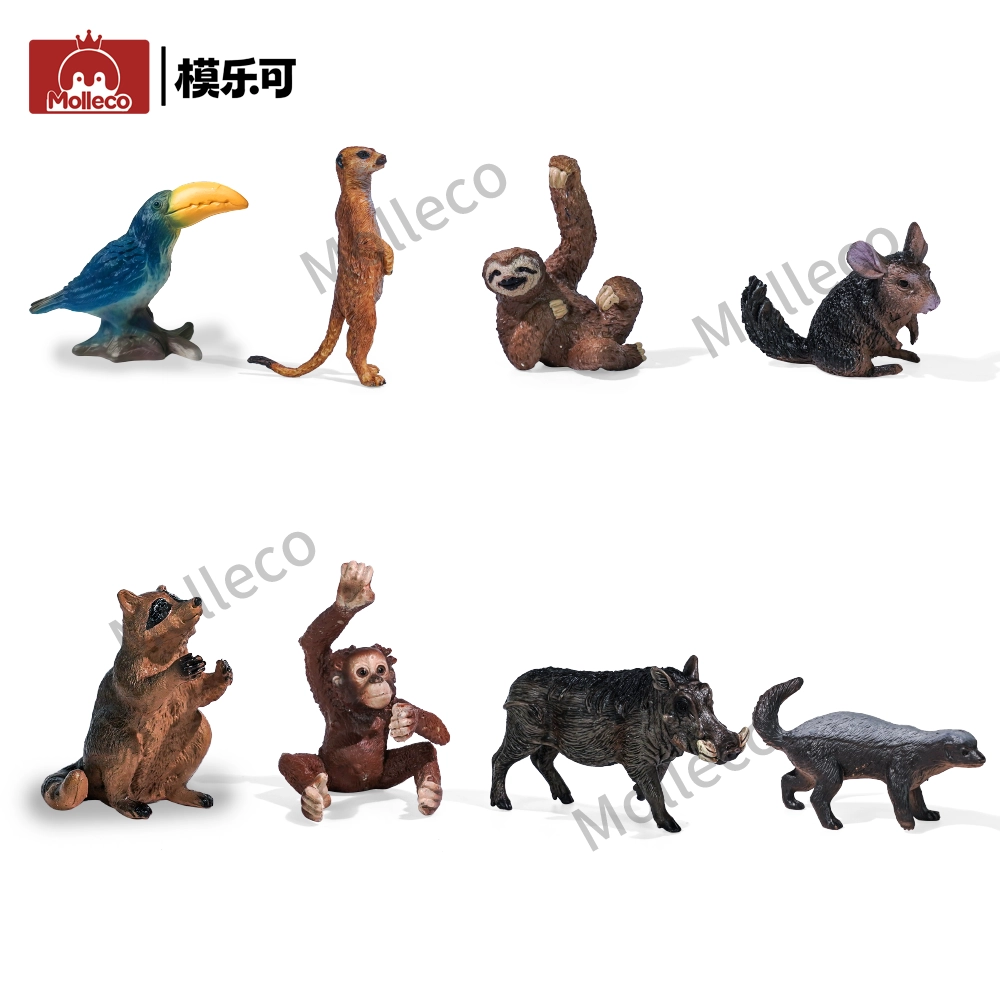 Molleco Animal Figure Toys for Kids and Children  Sloth+meerkat+orangutan+macaw+raccoon+rat+wild boar+honey badger CP050