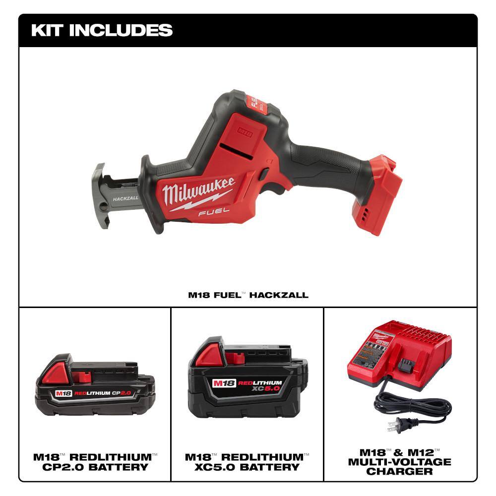 M18 FUEL 18V Lithium-Ion Brushless Cordless HACKZALL Reciprocating Saw with (1) 5.0 Ah, (1) 2.0 Ah Battery and Charger