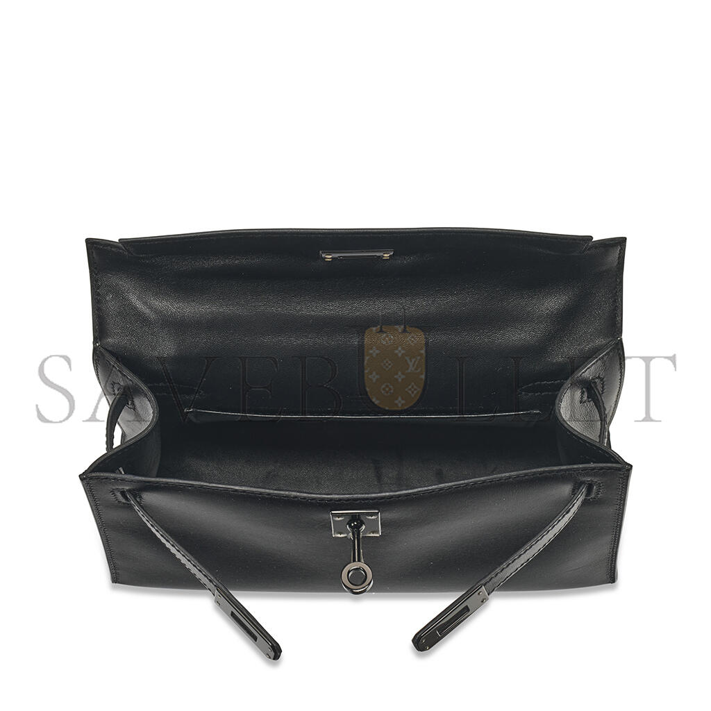 HERMÈS BLACK BOX LEATHER SO BLACK KELLY POCHETTE WITH PVD HARDWARE (22*14*7cm)
