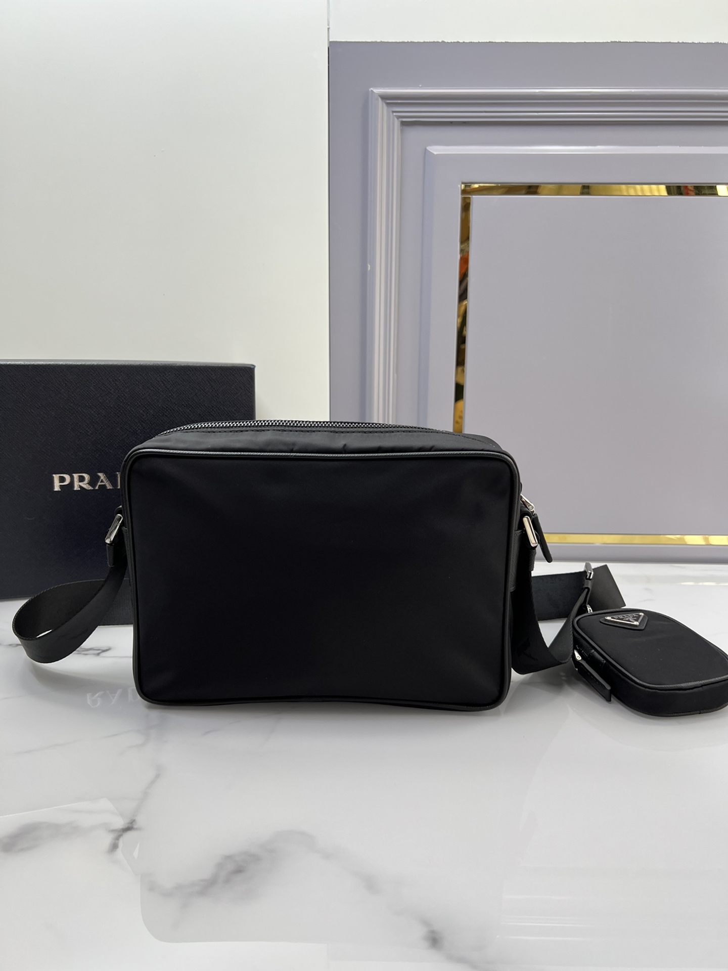 TOP PRADA Bag Re-Nylon Saffiano Leather 23x16x7cm - Black