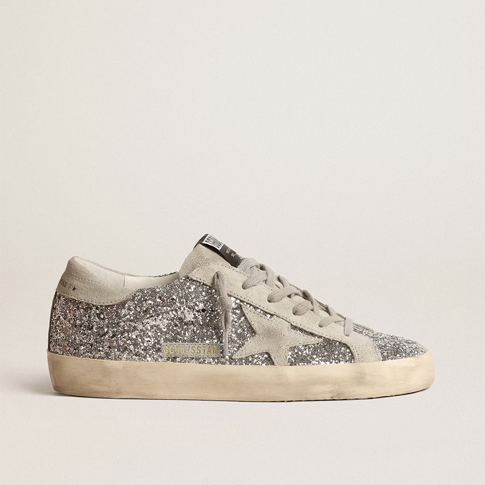 Golden Goose Silver glitter Super-Star with ice grey suede star pattern (Replica)