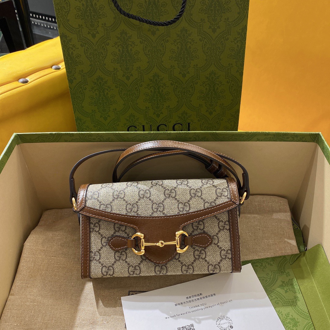 TOP GUCCI GG Horsebit 1955 Bag 18x12x5cm - Brown
