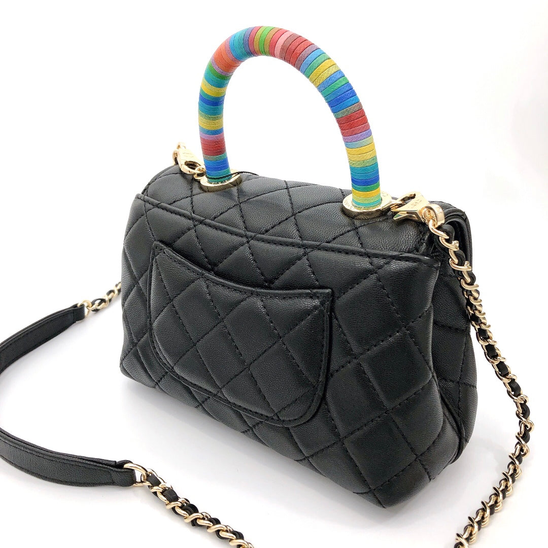 TOP CHANEL Coco Handle Bag Rainbow Top Small 19cm - Black & GHW