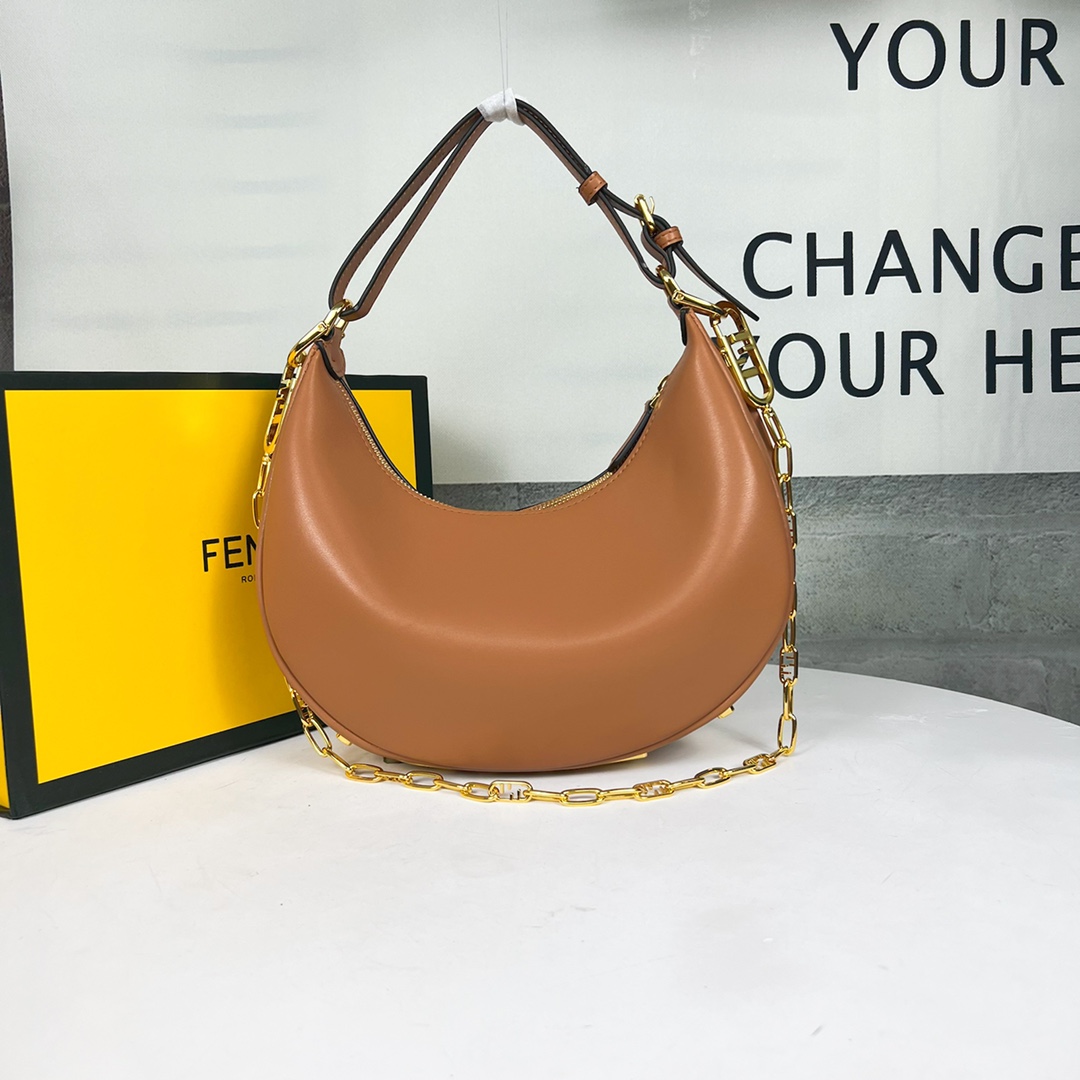 TOP FENDI Leather Material Fendigraphy Bags 29x24.5x10cm - Caramel&GHW