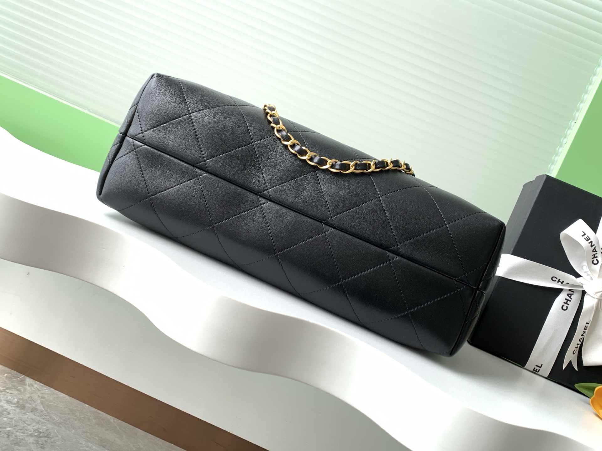 TOP CHANEL Suede Bag 36-24-12 cm - Grey and Black