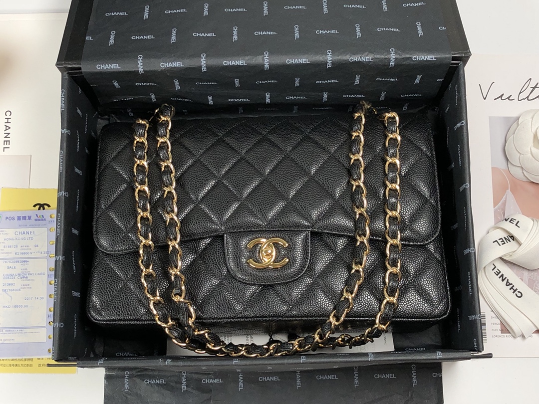 TOP CHANEL Classic Flap Bag 30cm - GHW/SHW - Black