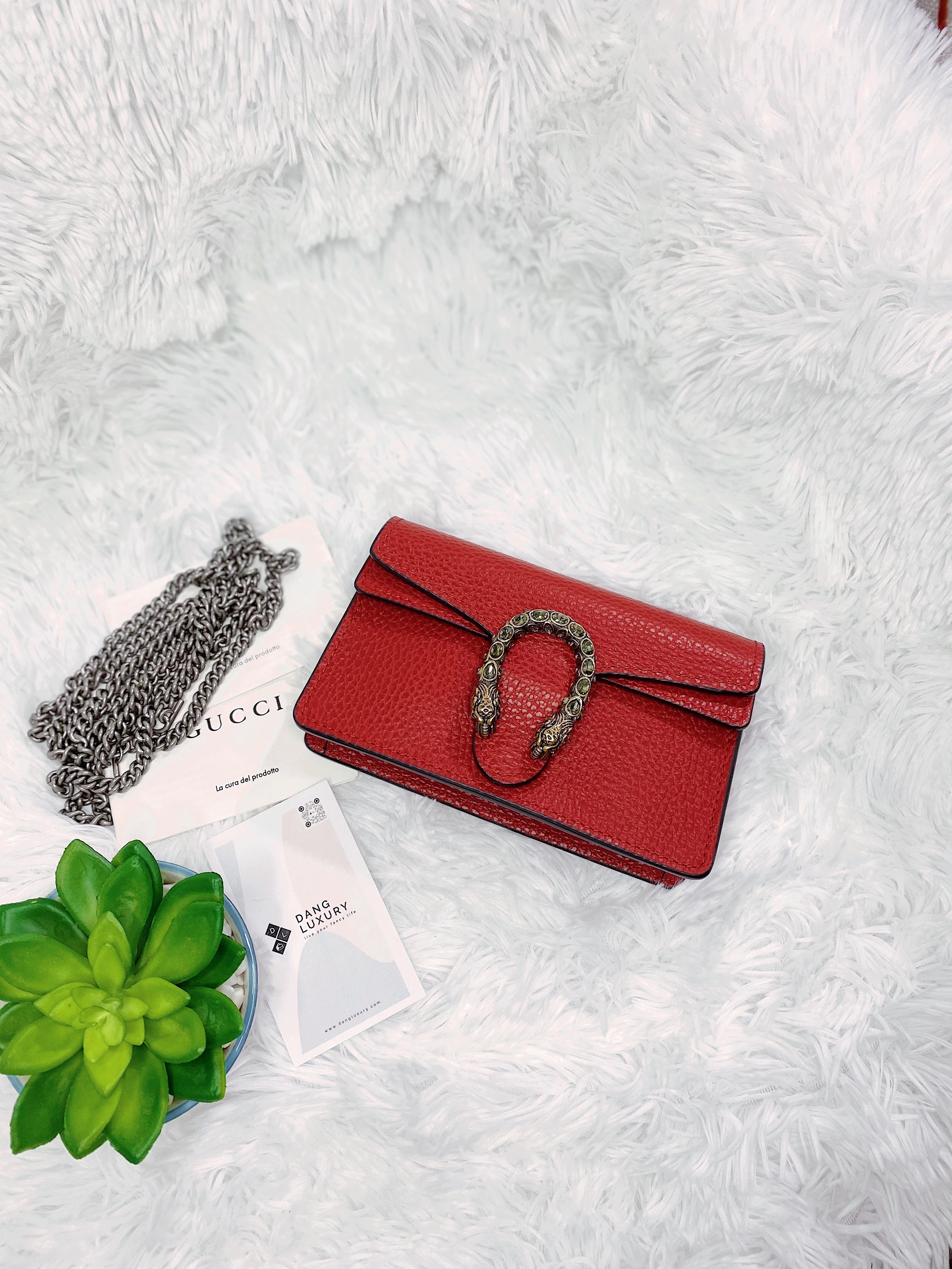 TOP GUCCI Dionysus Bag Leather Super Mini 16.5cm - RED
