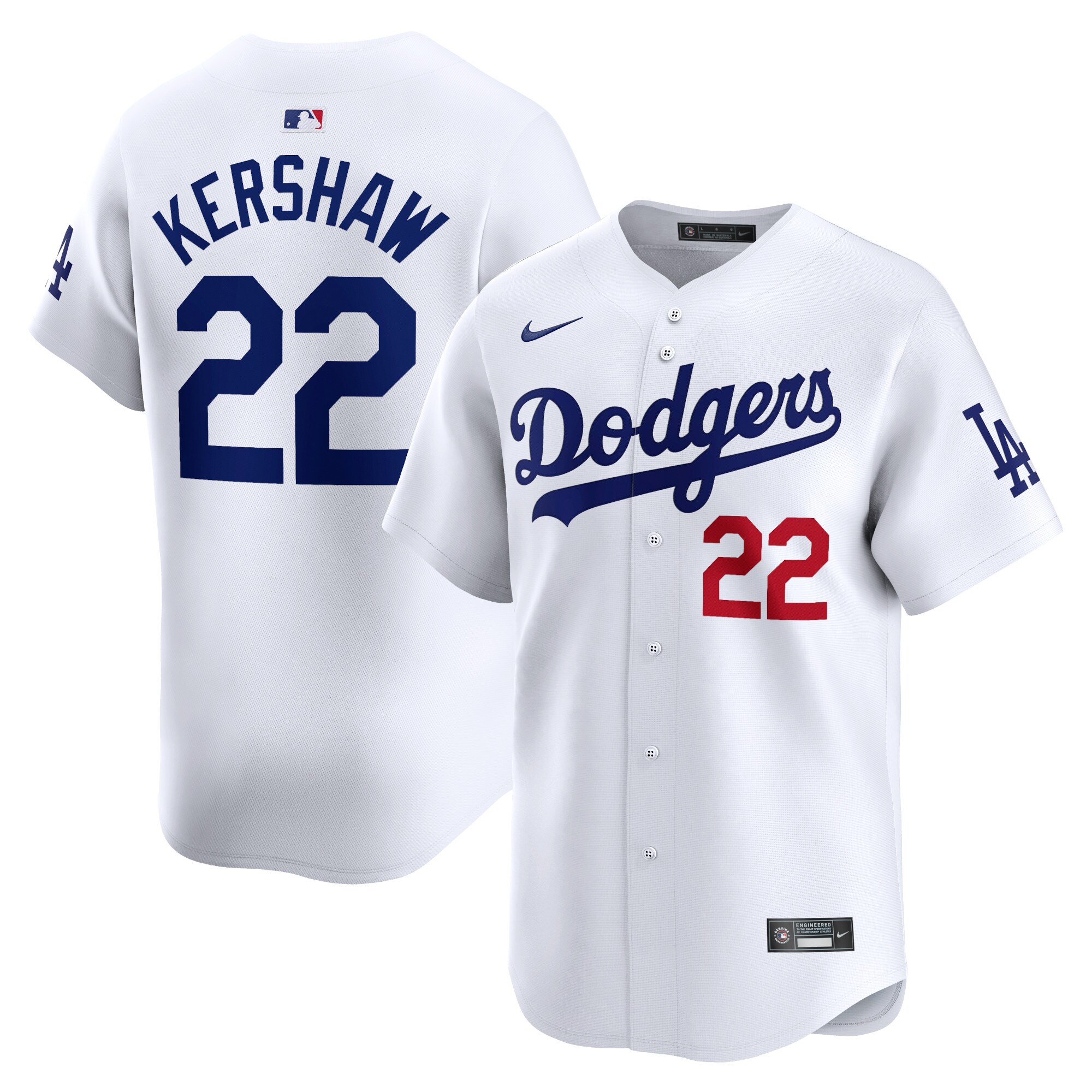 Los Angeles Dodgers 22# Clayton Kershaw White jersey.