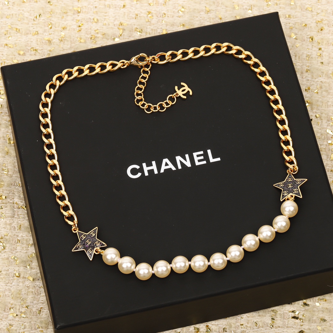 TOP CHANEL Pearl Starry Sky Five-pointed Star Choker