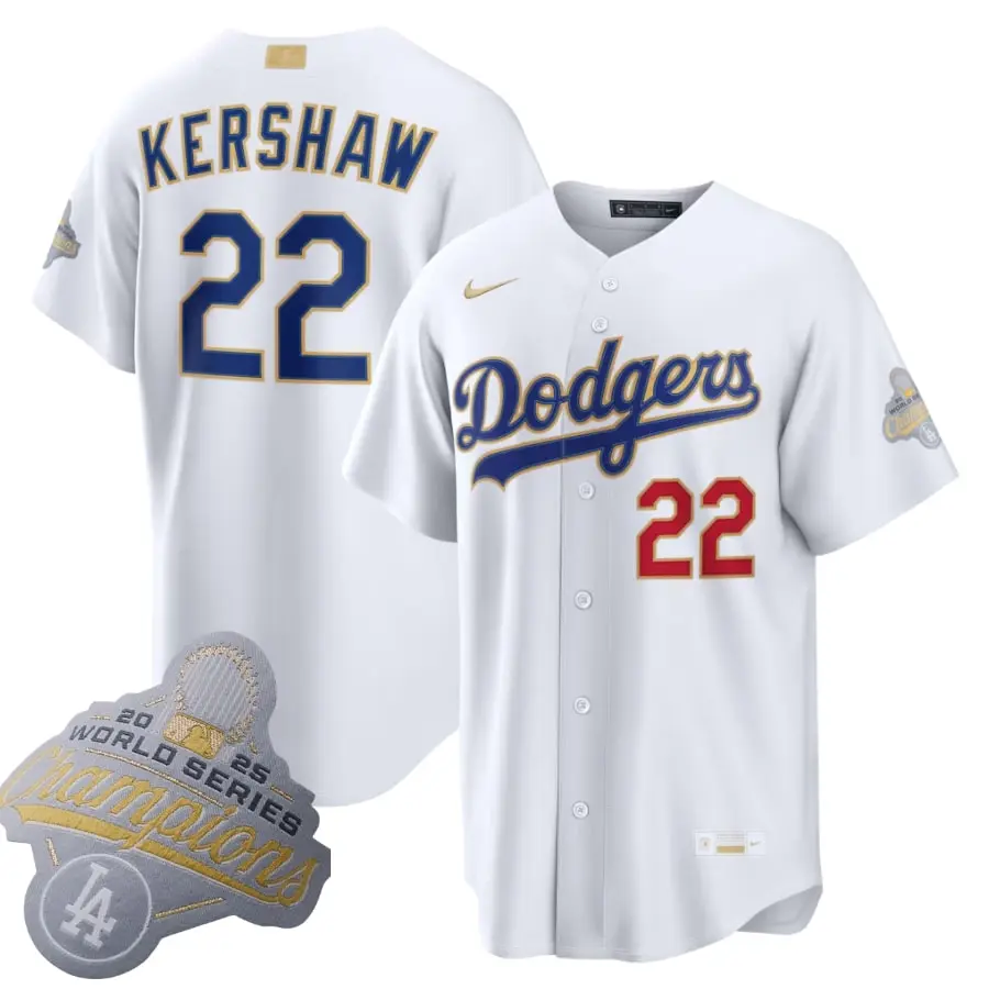 Los Angeles Dodgers Clayton Kershaw White 2026 Gold Collection Jersey