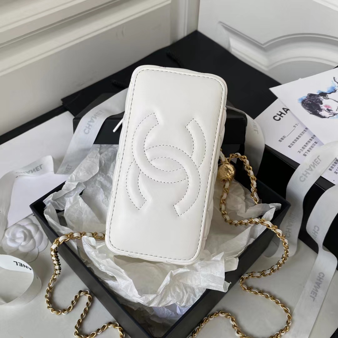 TOP CHANEL Vanity Case Top Bag with Gold Ball 17x9.5x8cm - White
