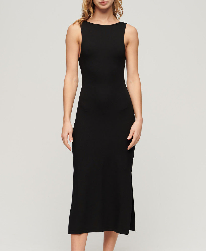 Jersey Twist Back Midi Dress | Black