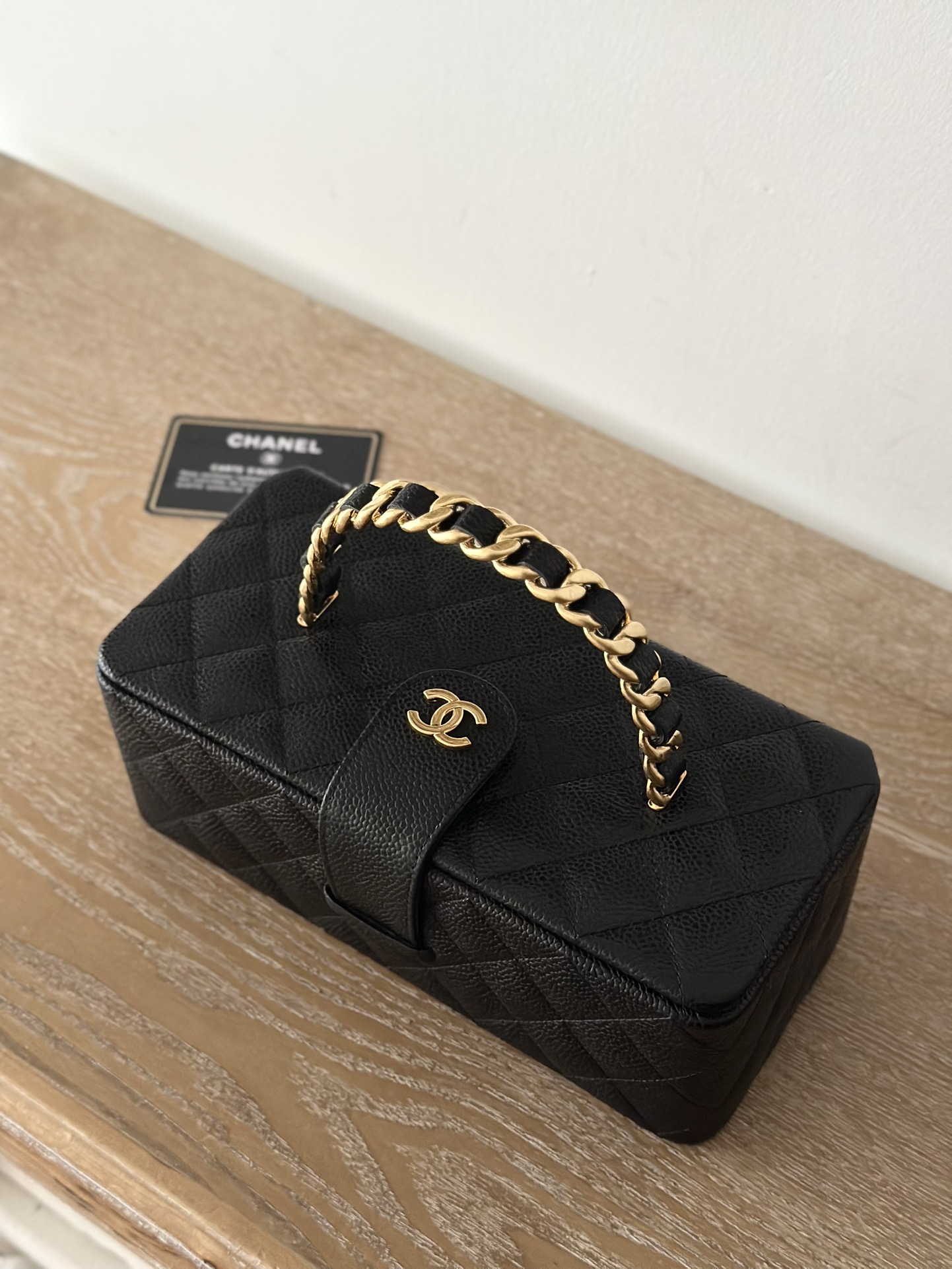 TOP CHANEL Vanity Case Calfskin 8.5x11x9.5cm/8.5x22x10cm - Black