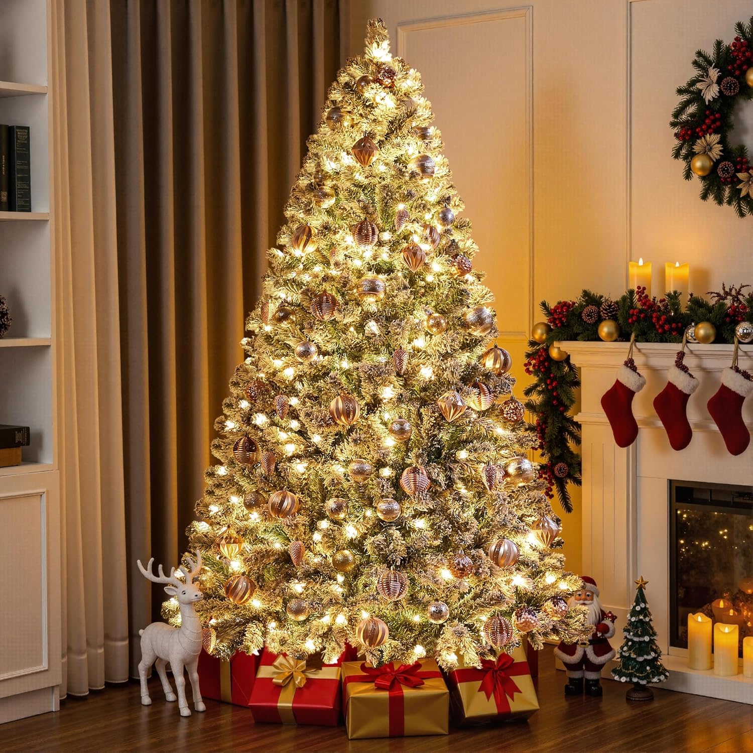 Yaheetech Pre-Lit Snow Flocked Artificial Christmas Tree, 1750 Lights