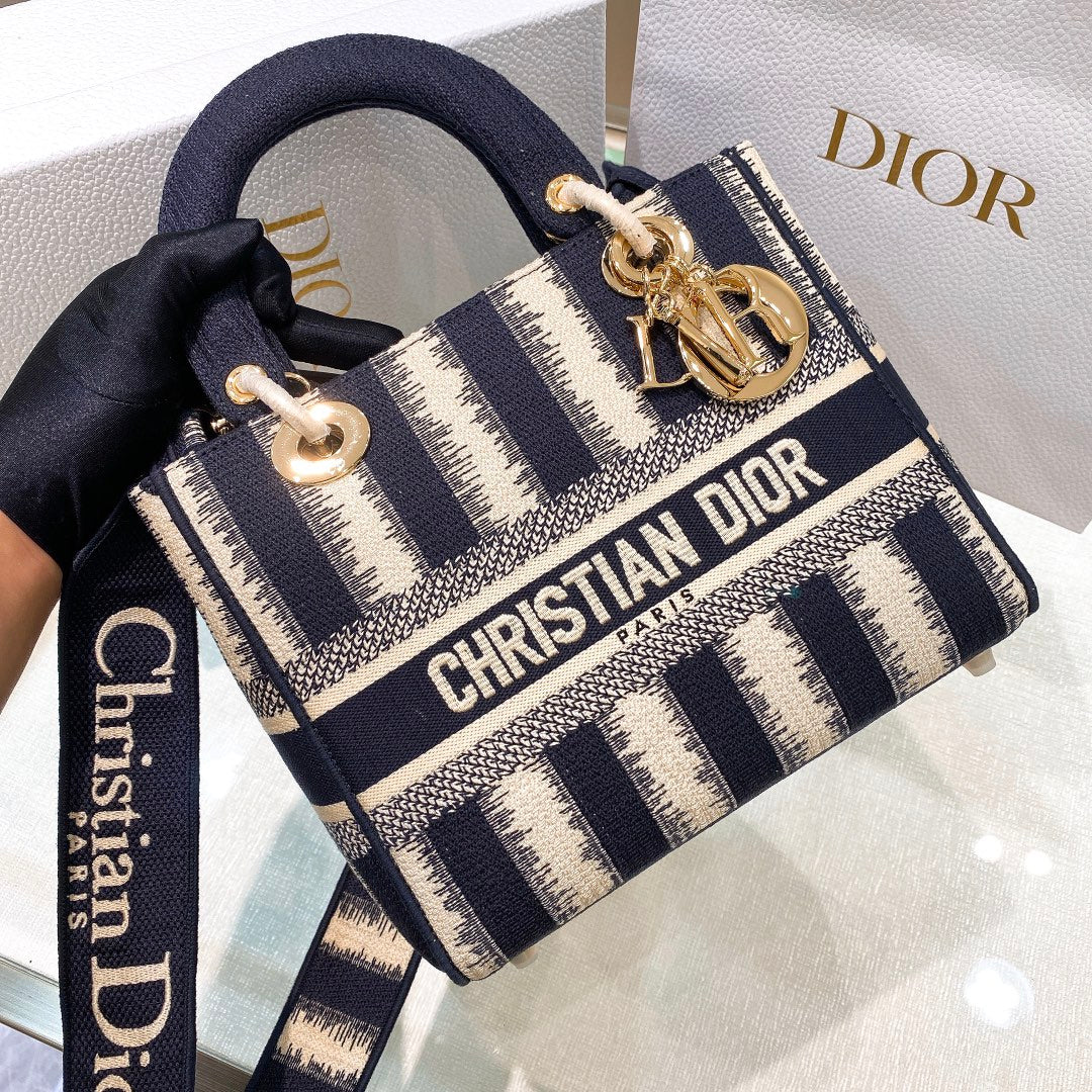 TOP Christian Dior Lady Christian Dior Bag D-Lite D-Stripes Medium - Navy Blue