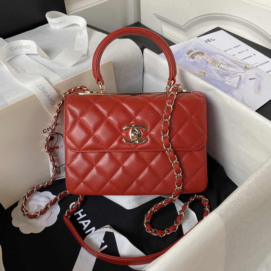 TOP CHANEL Trendy CC Handle Bag 20CM - Red&GHW