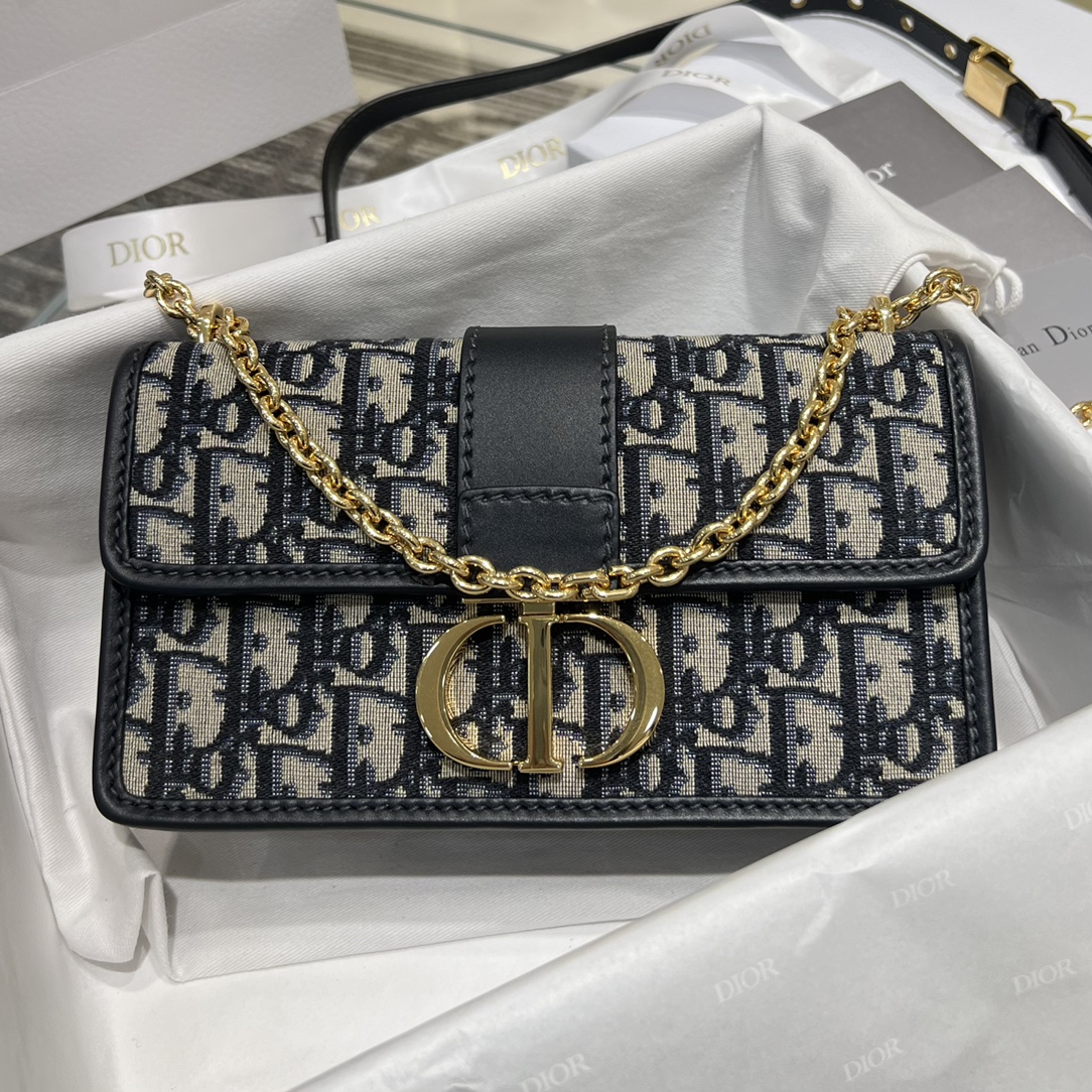 Top Christian Dior Oblique Embroidery Montaigne Bags 21.5*12*6cm - GHW