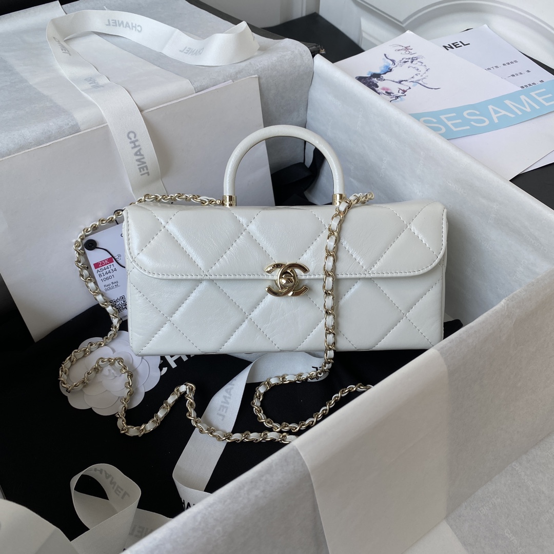 TOP CHANEL 23K Autumn/Winter New Product Handle Box Bag 10.5×22×9cm - White