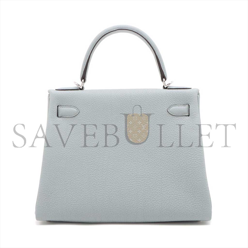 HERMÈS KELLY 28 TOGO BLUE GLACIER SILVER METAL FITTINGS (28*22*10cm)