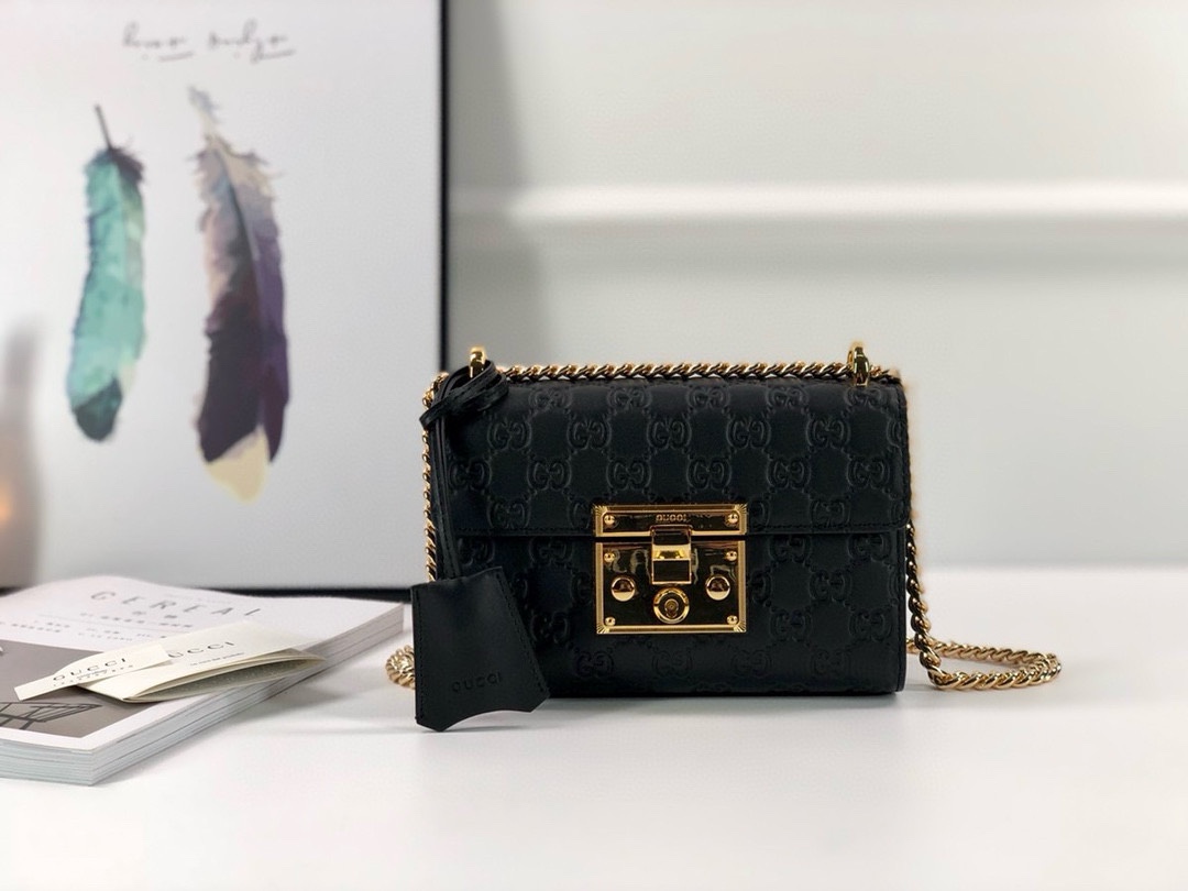 TOP GUCCI Padlock Series Small Chain Pack 20x12.5x8cm - Black