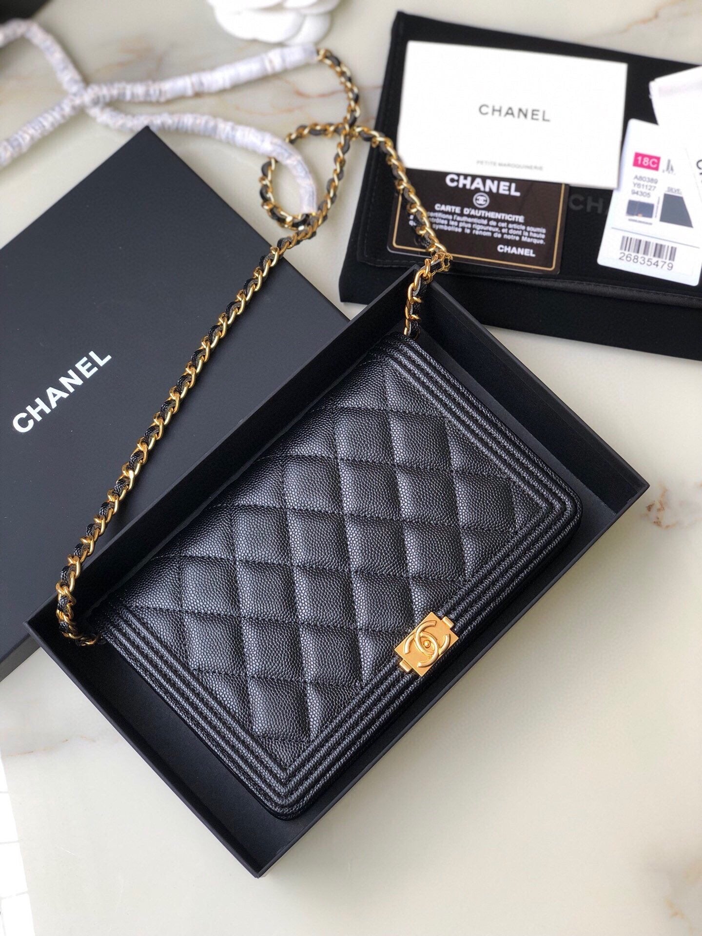TOP CHANEL Le Boy WOC Caviar Leather - Black & GHW