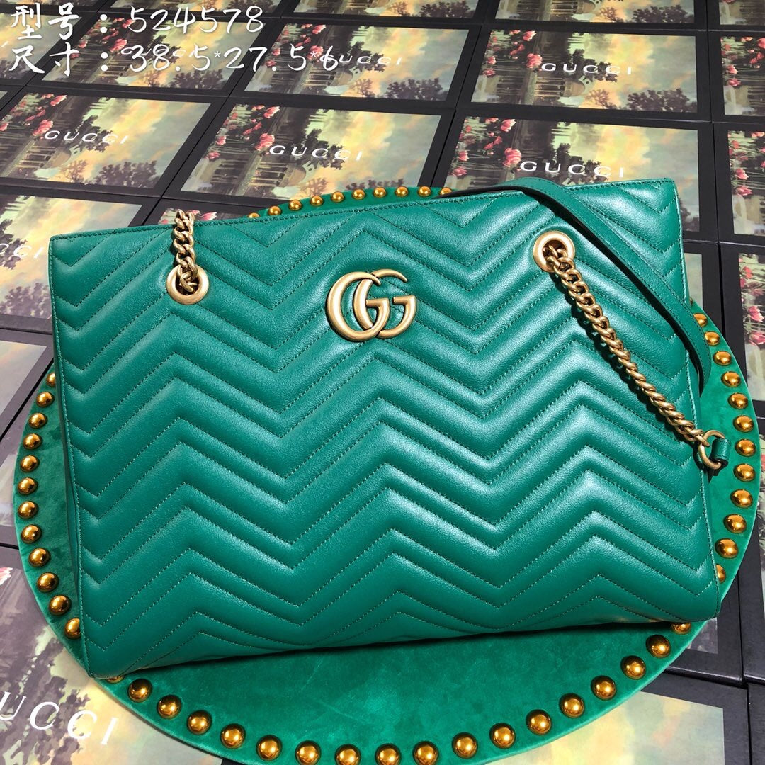 TOP GUCCI G*G Marmont Matelasse Medium Tote - Green