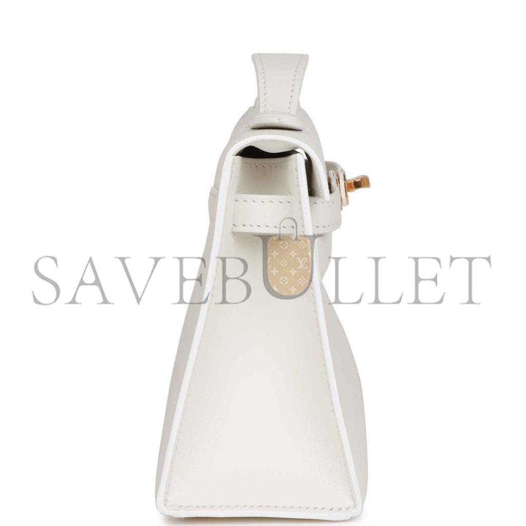 HERMES MINI KELLY POCHETTE WHITE SWIFT GOLD HARDWARE H049417CC01 (22*13*7cm)