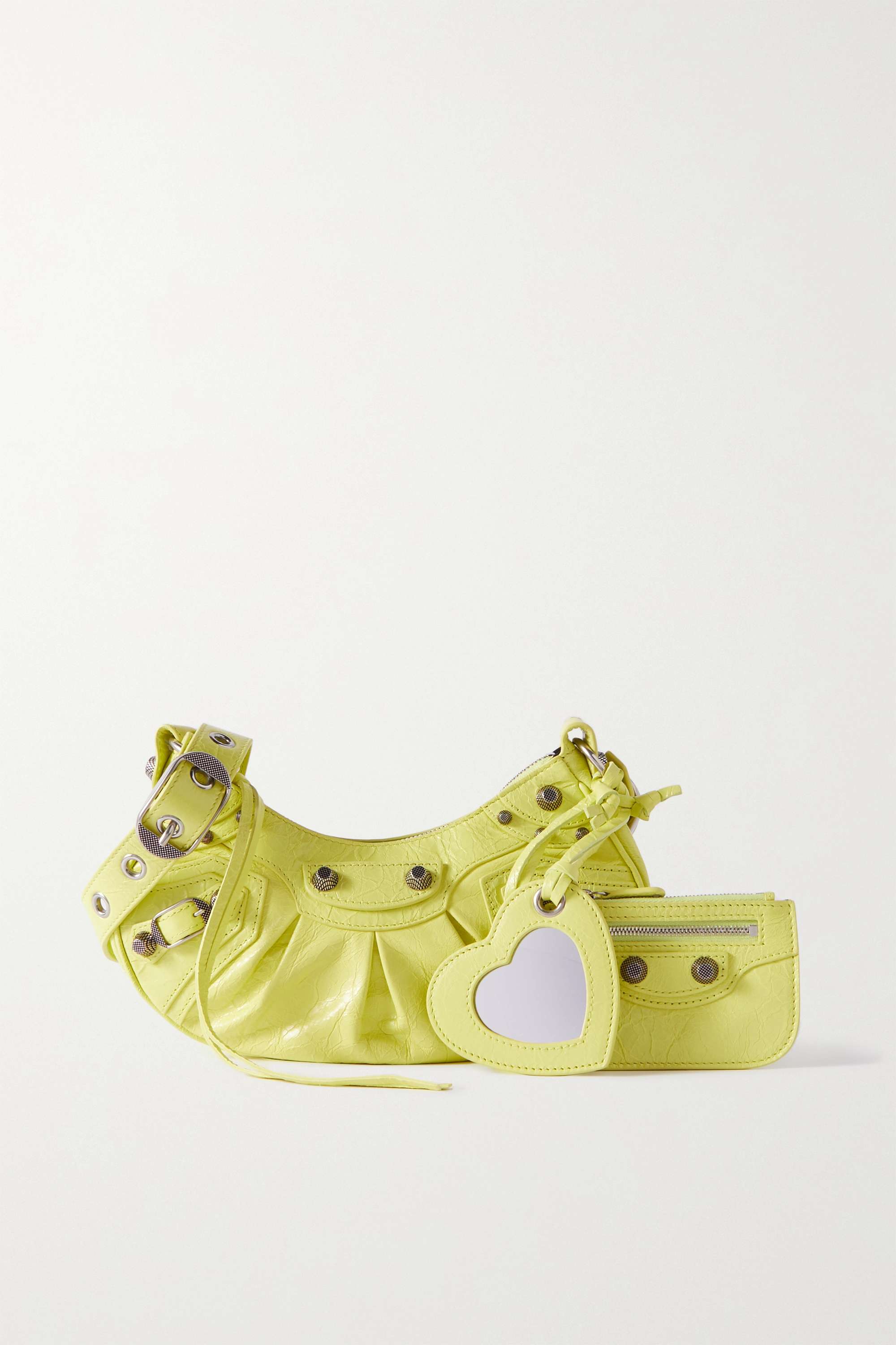 BALENCIAGA Le Cagole XS studded crinkled-leather shoulder bag yellow（10A Mirror Version）