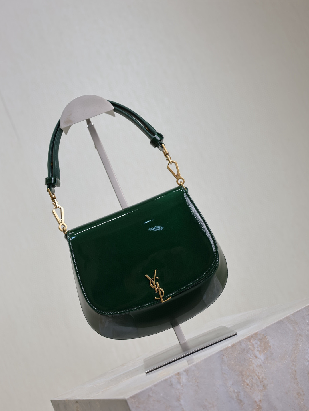 TOP Yves Saint Laurent YSL Voltaire Patent Skin Underarms Bags 17.5x21x8cm - Green&GWH