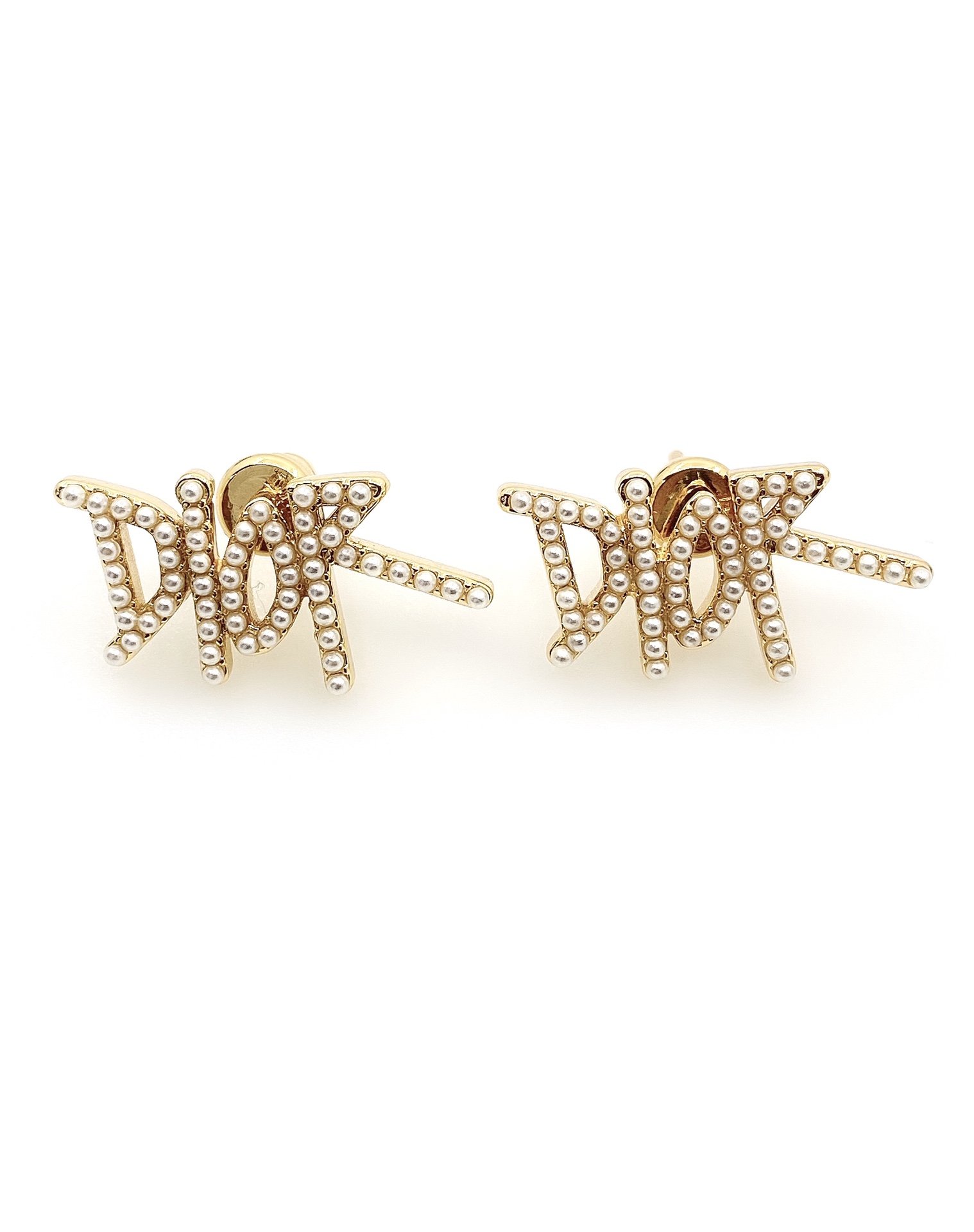 TOP Christian Dior Letter Pearl Earrings - Gold