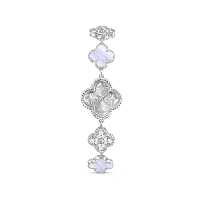 TOP Van Cleef & Arpels Sweet Alhambra Bracelet Watch - Silver & Purple