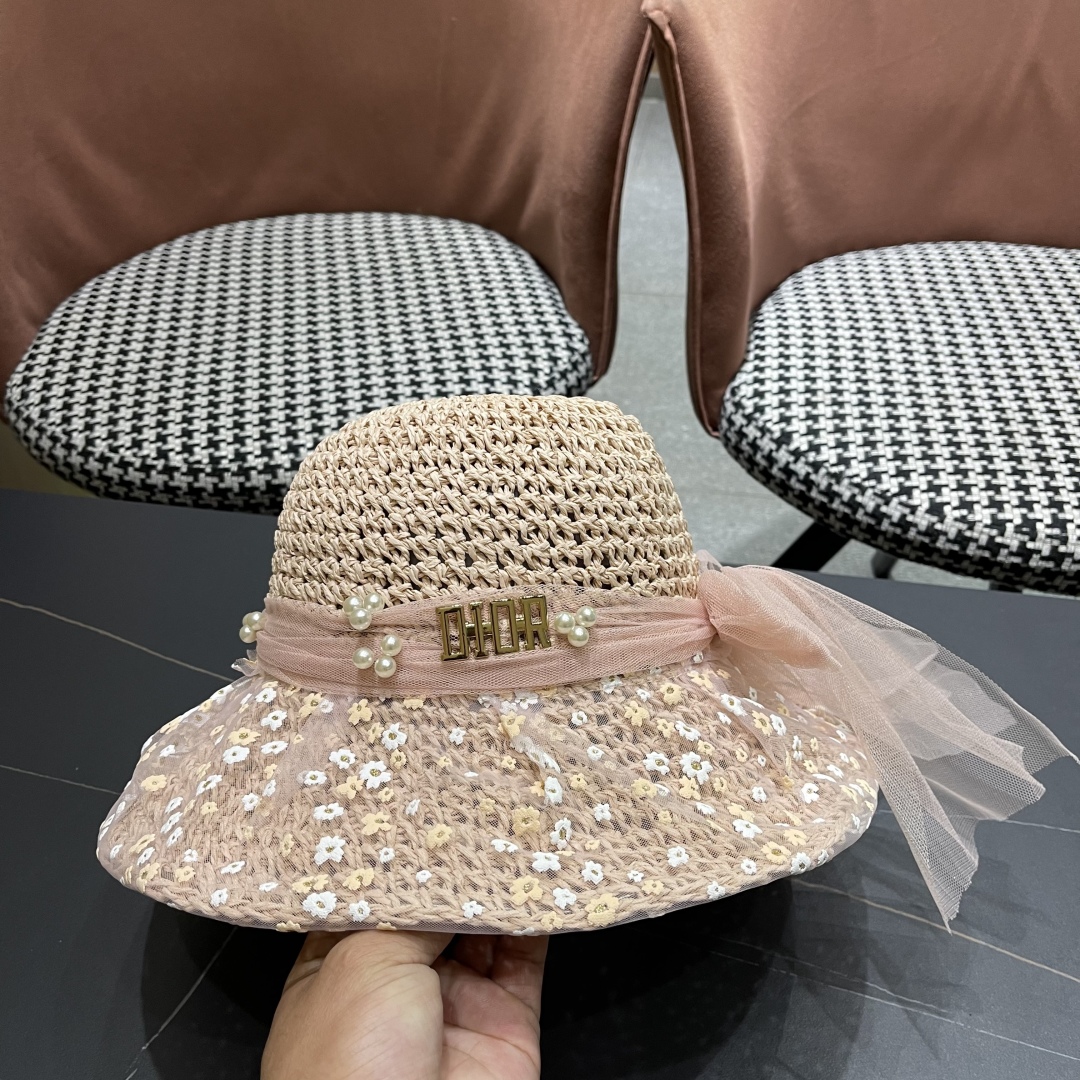 TOP Christian Dior Lace Straw Hat - 3 Color