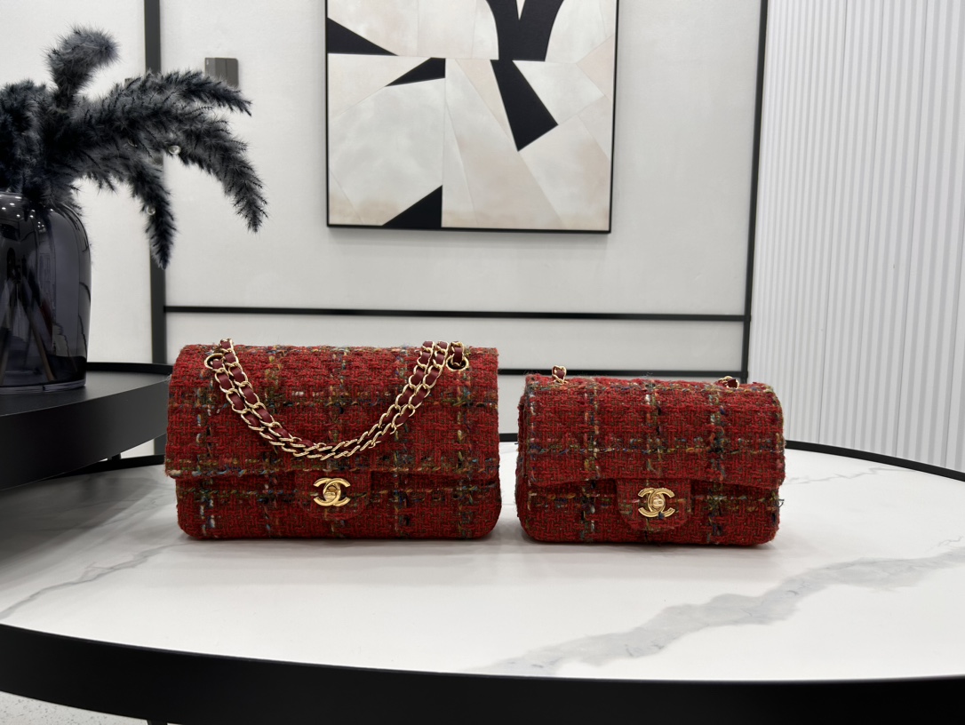 TOP CHANEL Classic Flap Bags 20cm/25cm - Red&GHW