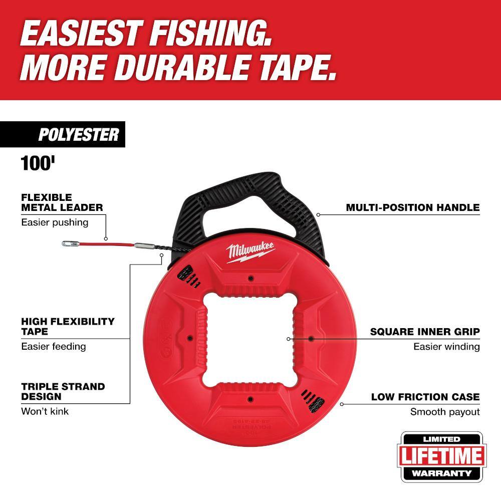 100 ft. Polyester Fish Tape with Flexible Metal Leader