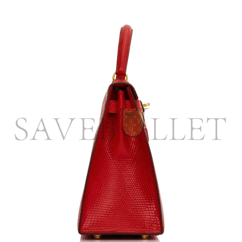 Hermes Kelly Sellier 28 Rouge Vif Lizard Niloticus Gold Hardware